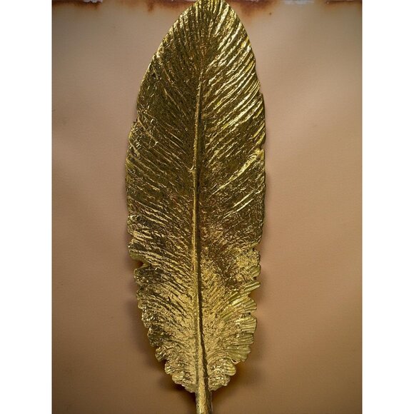 Two's Company 13" Gold Feather Sculpture Quill Decor on Black Pedestal Base - Picture 8 of 9